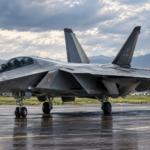 Caccia stealth PA-300 sulla pista bagnata